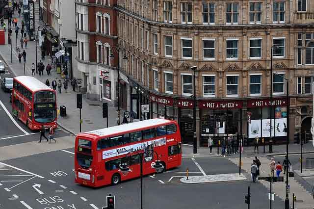 south london area banner showing a double decker on a lodnon high street